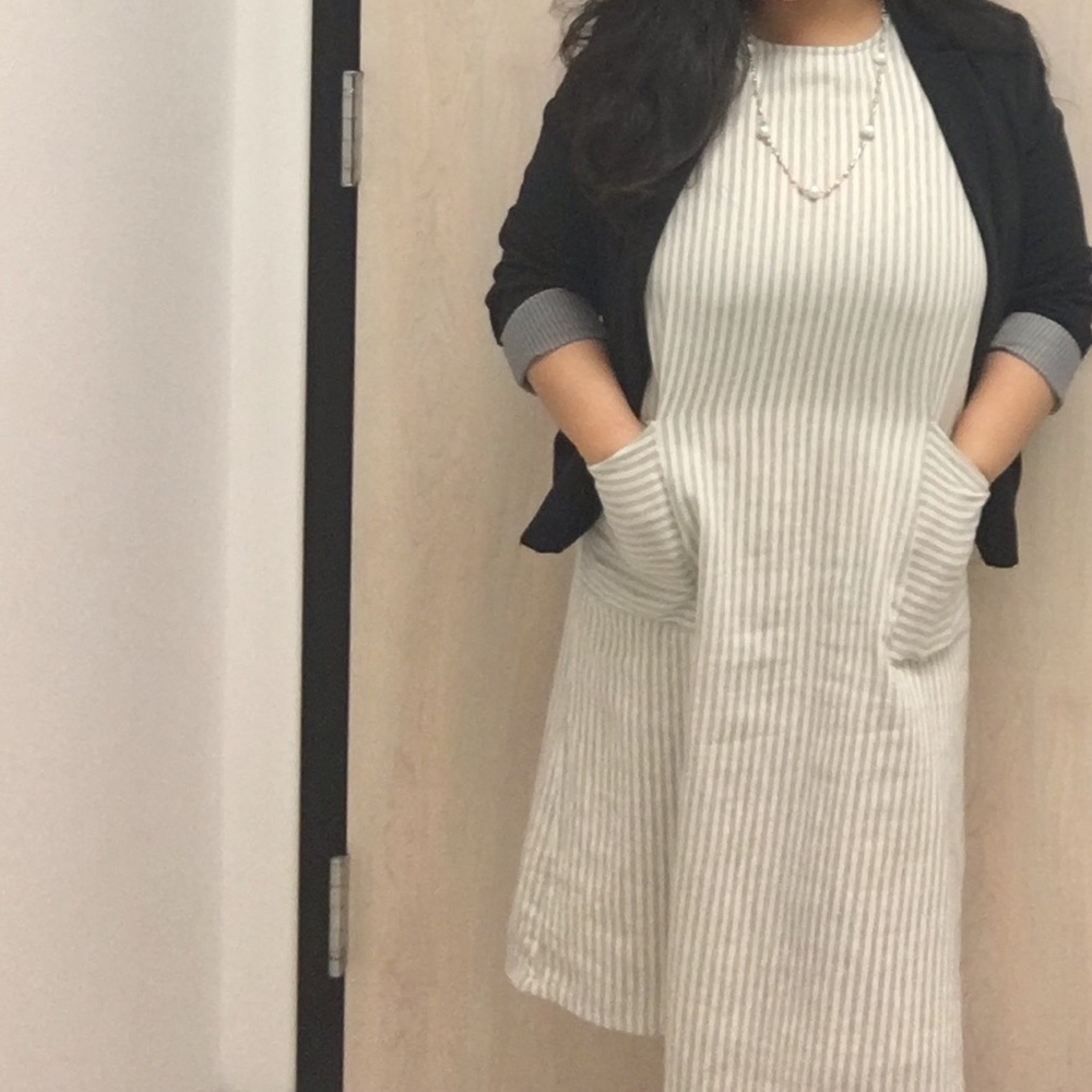 Roolee dress, vertical pin stripes
